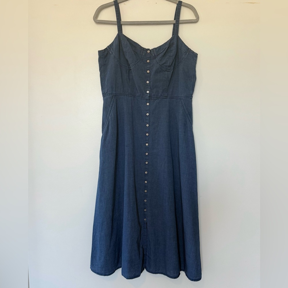 ASOS Navy Blue Midi Dress with Button Detail and Sweetheart Neckline